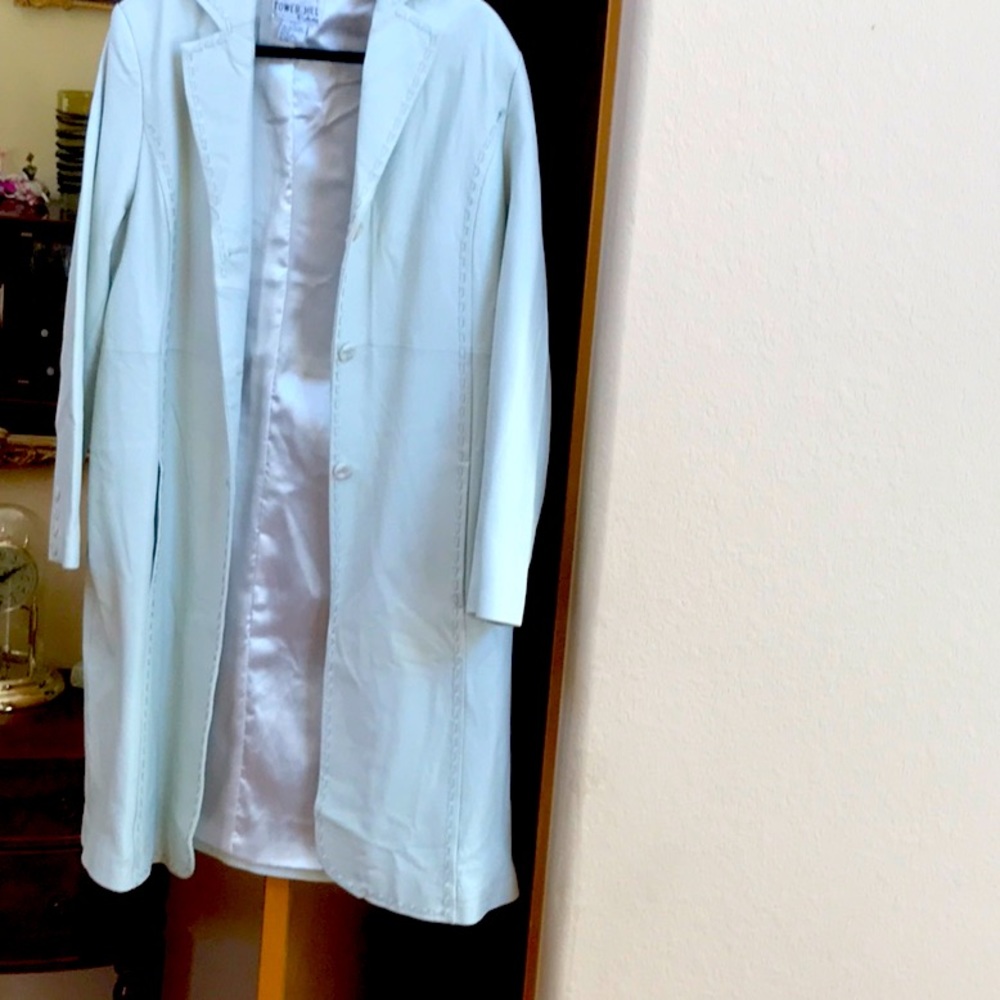 light,light grey leather coat